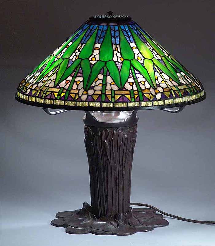 20" Tiffany lamp shade: ARROWROOT # 1496 and Bronze lamp Base: CATTAIL LILYPAD # 453